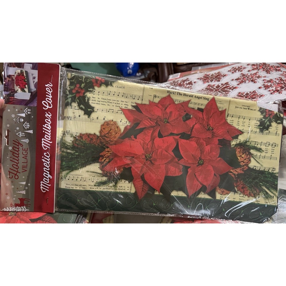 Holiday Village Magnetic Mailbox Cover Christmas Poinsettia Sheet Music Decor - Picture 2 of 4